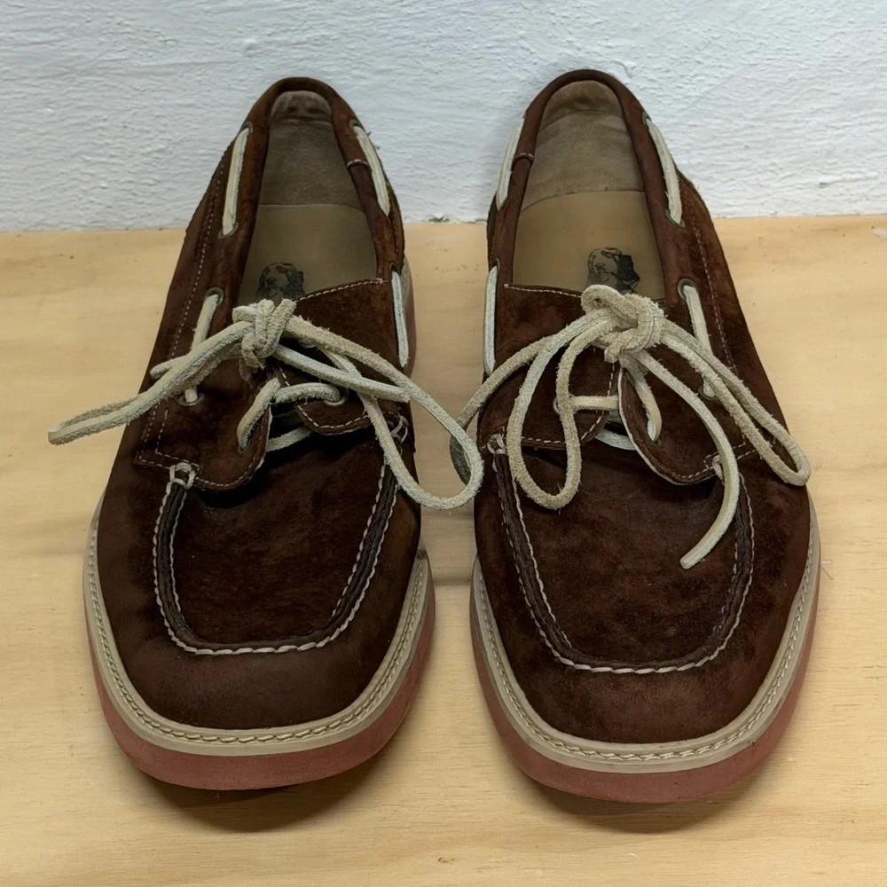 Hush Puppies Revere Brown Suede Boat Shoes Size 9 Mens Moc Toe Laced Nautical